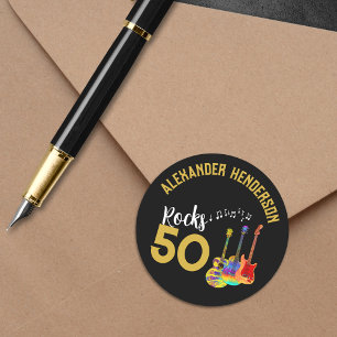 Sticker Rond 50th Birthday Party ajouter Nom Rock and Roll 50