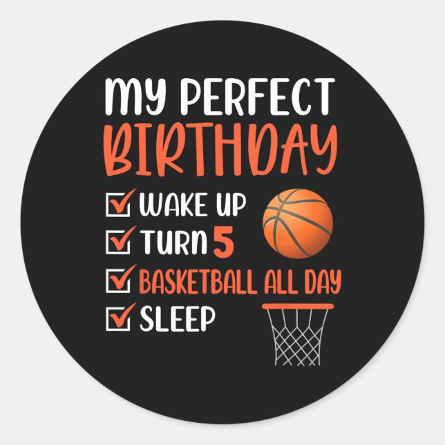 Sticker Rond 5 ans Basketball Anniversaire fête 5e garçon Anniv (Devant)