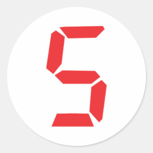 Sticker Rond 5 cinq réveil rouge numéro numérique