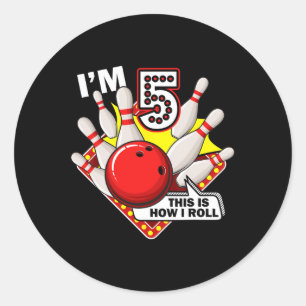 Sticker Rond 5e anniversaire Bowling Thème 5 année Vieux Amusan