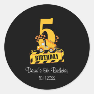 Sticker Rond 5e anniversaire Camion de construction noir et jau