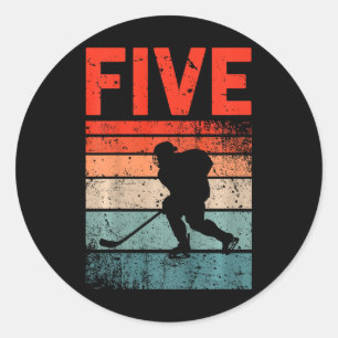 Sticker Rond 5e anniversaire rétro hockey sur glace garçon fill