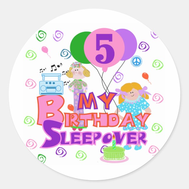 Sticker Rond 5e anniversaire Sleepover T-shirts et cadeaux (Devant)