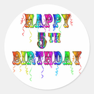 Sticker Rond 5èmes cadeaux d'anniversaire heureux - police de