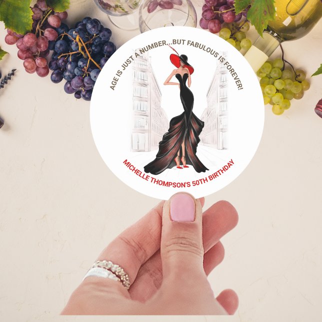 Sticker Rond 5O ET FABULEUSE ÉLÉGANTE CHIC FEMME'S Birthday (Créateur téléchargé)