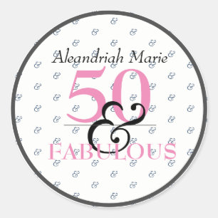 Sticker Rond 5O et fabuleux Noir rose et blanc anniversaire