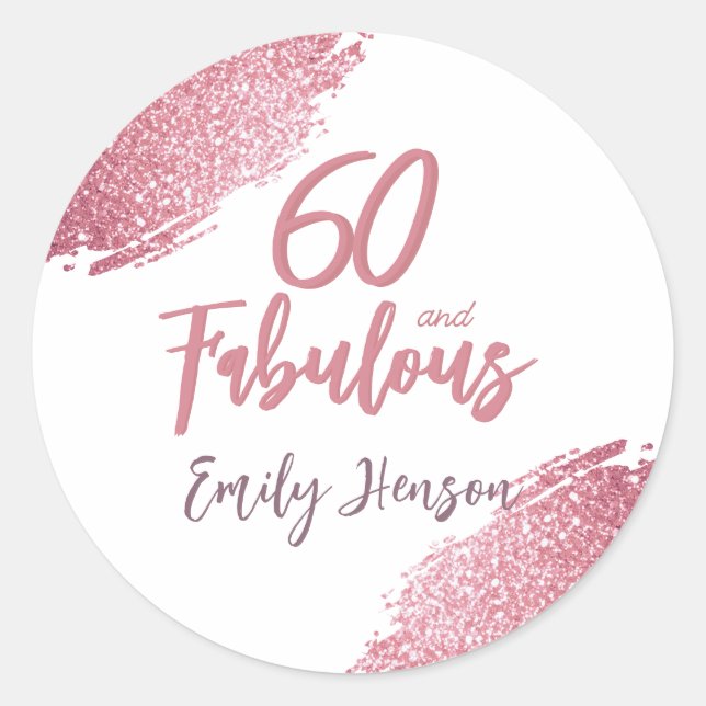 Sticker Rond 60 et Fabulous Parties scintillant rose 60e annive (Devant)
