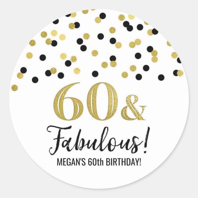 Sticker Rond 60 & Fabuleux Anniversaire Black Gold Confetti (Devant)
