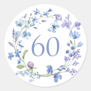 Sticker Rond 60e anniversaire Aquarelle bleue florale