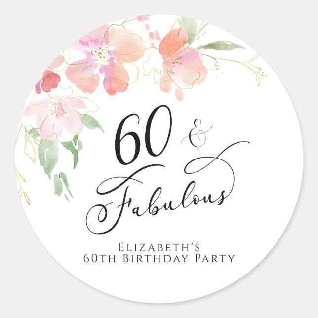 Sticker Rond 60e anniversaire Aquarelle rose (Devant)