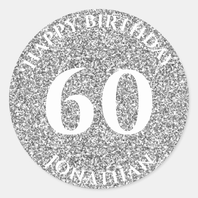 Sticker Rond 60e anniversaire avec nom Parties scintillant d'ar (Devant)