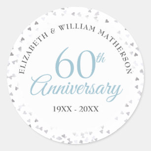 Sticker Rond 60e Anniversaire Coeurs Confetti