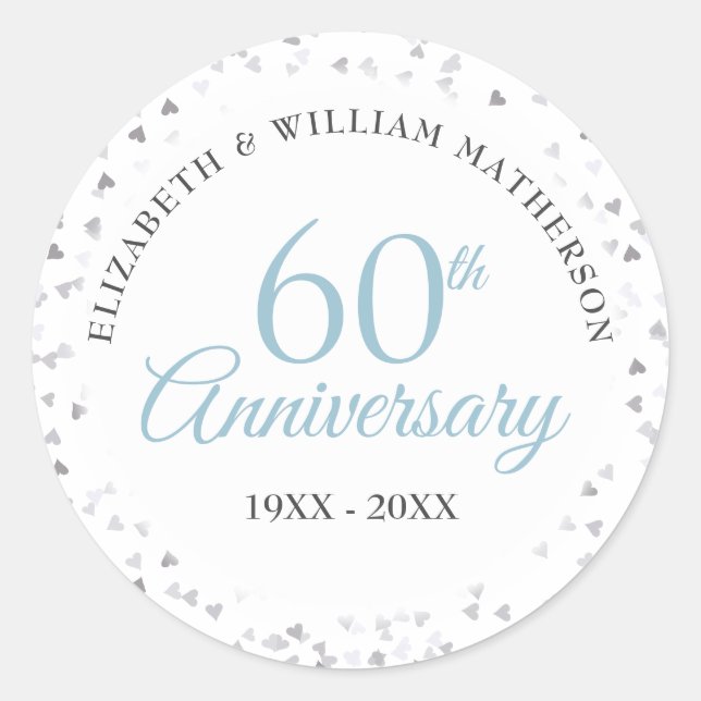 Sticker Rond 60e Anniversaire Coeurs Confetti (Devant)