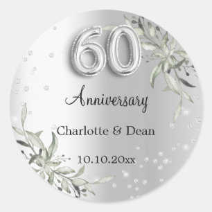 Sticker Rond 60e anniversaire de mariage diamants argent