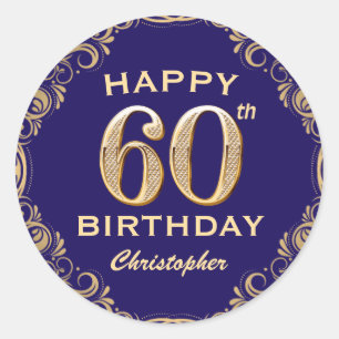 Sticker Rond 60e anniversaire Parties scintillant marine bleu e