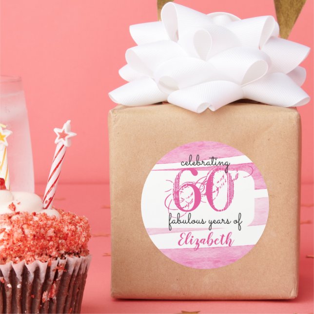 Sticker Rond 60e anniversaire PINK Célébrer 60 ans fabuleux (Fête)