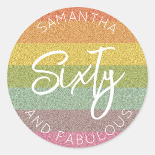 Sticker Rond 60e anniversaire Rainbow Parties scintillant Soixa