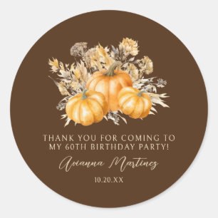 Sticker Rond 60e anniversaire Rustic Citrouille Automne Merci F