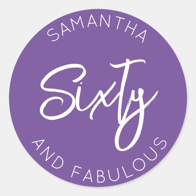 Sticker Rond 60e anniversaire Soixante et fabuleux Simple Purpl (Devant)