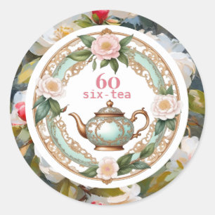 Sticker Rond 60e Anniversaire Soixante Thé Amateur Théière Feui
