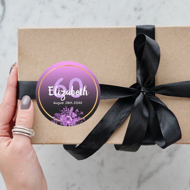 Sticker Rond 60e anniversaire violet et dégradé noir avec or (Créateur téléchargé)