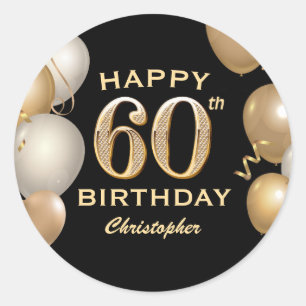 Sticker Rond 60e fête d'anniversaire Ballons noirs et or