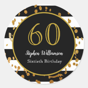 Sticker Rond 60e fête d'anniversaire Black White and Gold Part