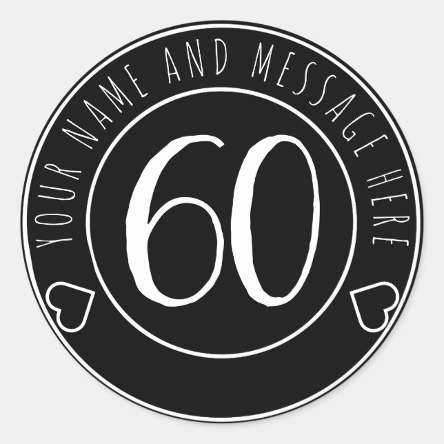 Sticker Rond 60e fête d'anniversaire Noir et blanc Moderne Simp (Devant)