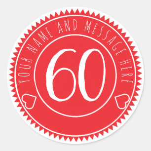 Sticker Rond 60e fête d'anniversaire Retro Bright Red
