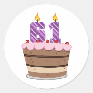Sticker Rond 61 ans sur le gâteau d'anniversaire