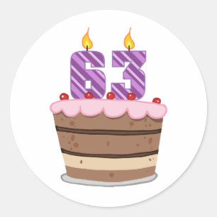Sticker Rond 63 ans sur le gâteau d'anniversaire