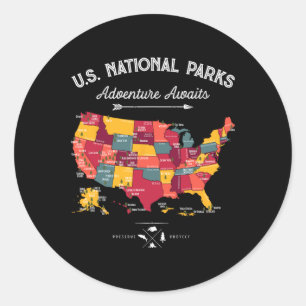 Sticker Rond 63 Carte des parcs nationaux Parc américain Rétro