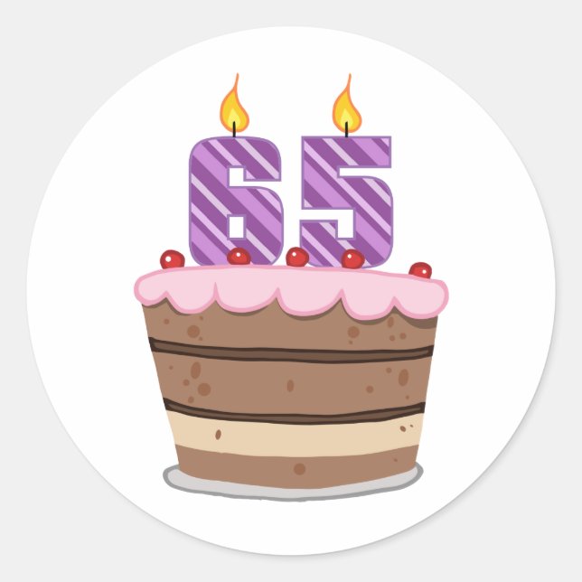 Sticker Rond 65 ans sur le gâteau d'anniversaire (Devant)