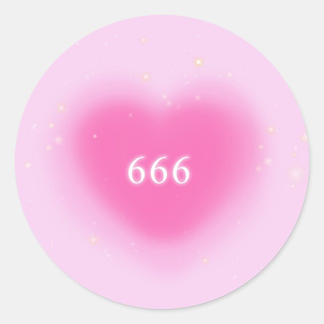 Sticker Rond 666 Moderne Coeur rose Numéro d'ange esthétique (Devant)