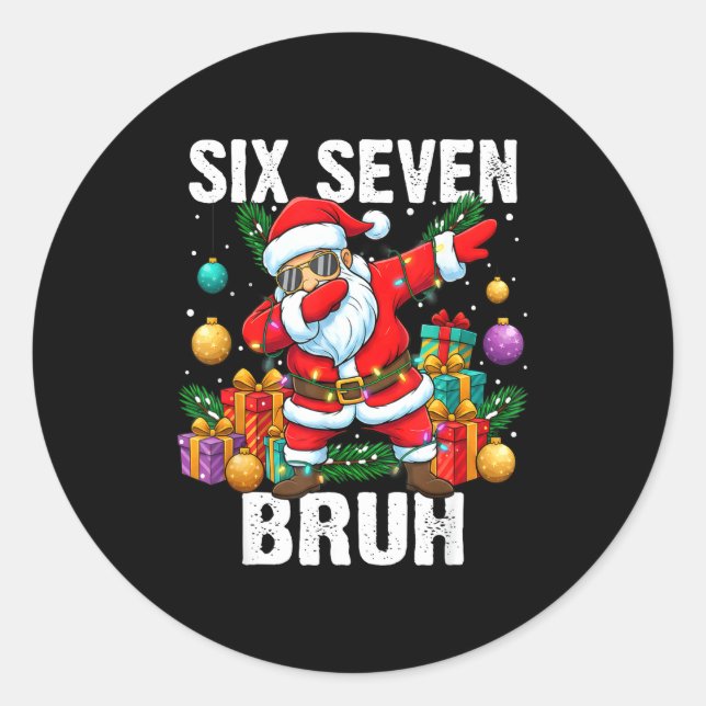 Sticker Rond 67 Bruh Christmas Cool Dabbing Santa Six Seven Mem (Devant)