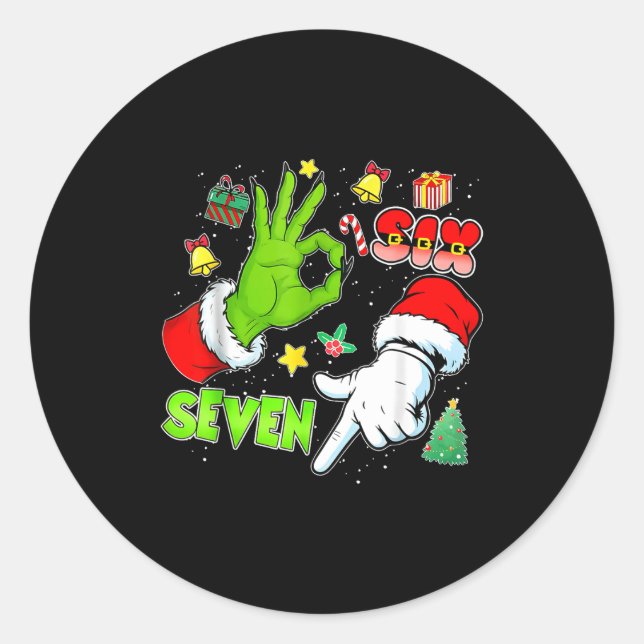 Sticker Rond 67 Christmas 6 7 Meme Elf Santa Pajamas Gen Alpha  (Devant)