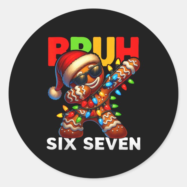 Sticker Rond 67 Christmas Bruh Funny 67 Gingerbread Dabbing Kid (Devant)