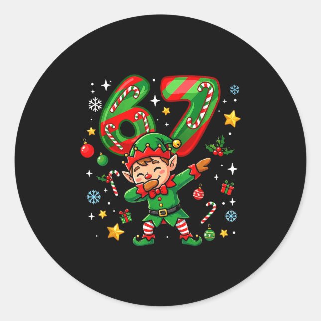 Sticker Rond 67 Christmas Funny 67 Meme Youth Kids Elf 67  (Devant)