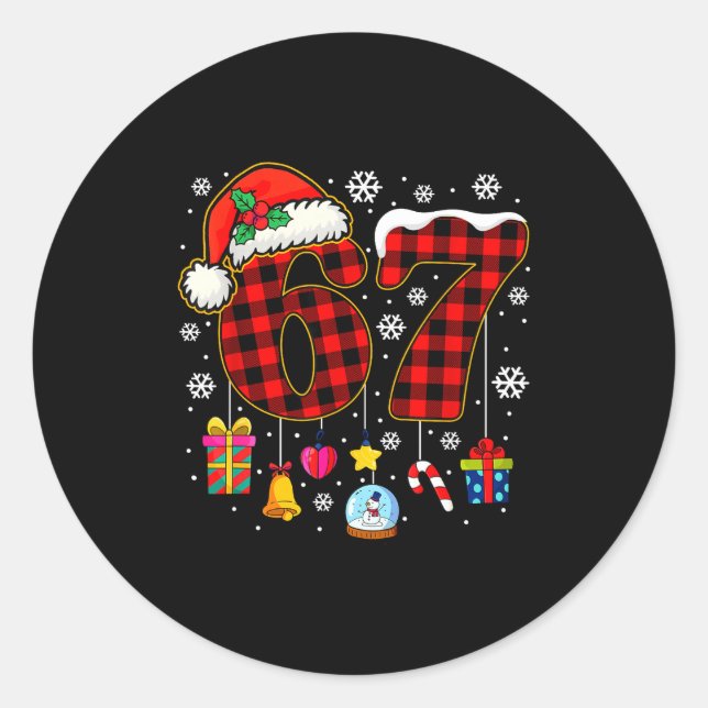 Sticker Rond 67 Christmas Red Plaid 6 7 Six Seven Boys Christma (Devant)