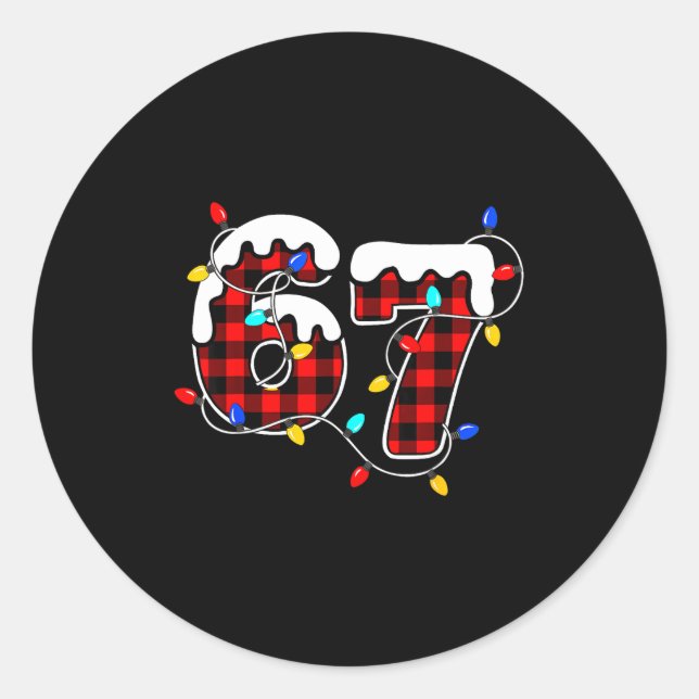 Sticker Rond 67 Christmas Red Plaid 6 7 Six Seven Boys Christma (Devant)