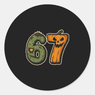 Sticker Rond 67 Citrouille Zombie Six Sept Meme Halloween