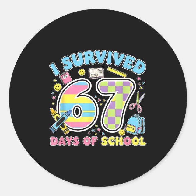 Sticker Rond 67 Clroom Milestone Cute Pastel Kids Humor  (Devant)