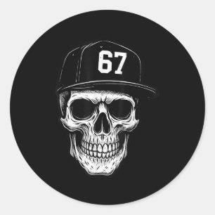 Sticker Rond 67 Crâne Halloween Brainrot Meme Six Sept Enfants 