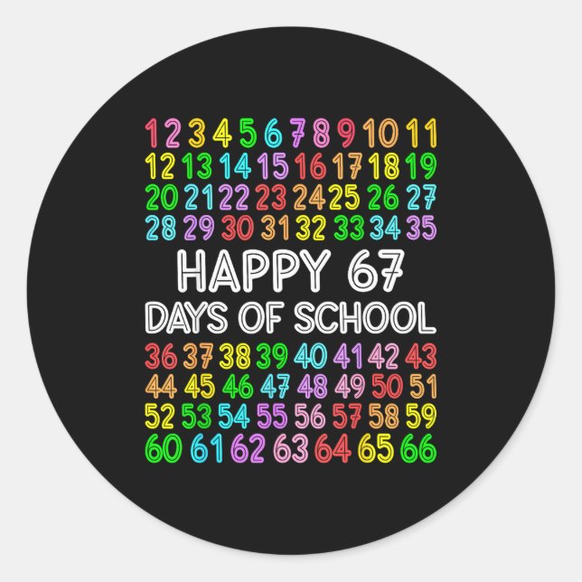 Sticker Rond 67 Days Of School Teacher Kids Boy 67 Math Numbers (Devant)