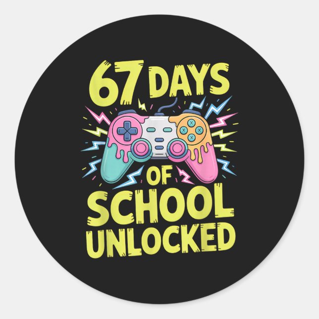 Sticker Rond 67 Days Of School Unlocked Gamer Gaming Boys Ice C (Devant)