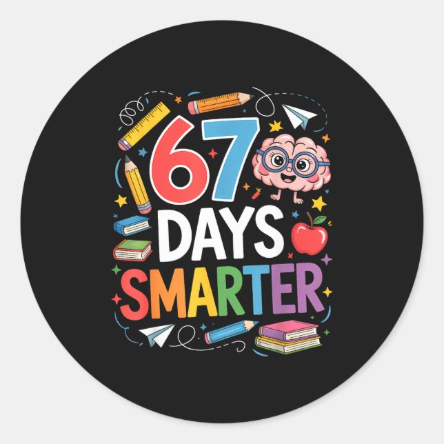 Sticker Rond 67 Days Smarter 67th Day Of School Teacher Kids Bo (Devant)