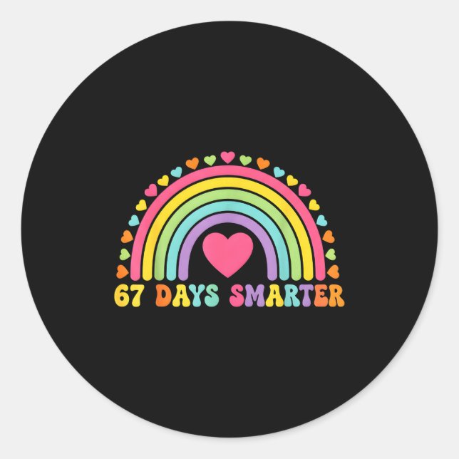 Sticker Rond 67 Days Smarter Rainbow Heart Design For Teacher S (Devant)