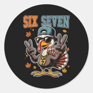 Sticker Rond 67 Dinde de Thanksgiving Drôle de Thanksgiving Six