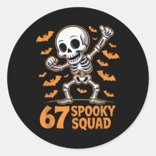 Sticker Rond 67 Équipe effrayante Halloween Squelette 6 7 Mème 