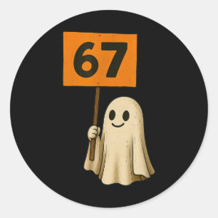 Sticker Rond 67 Fantôme de Halloween mignon Design minimaliste 